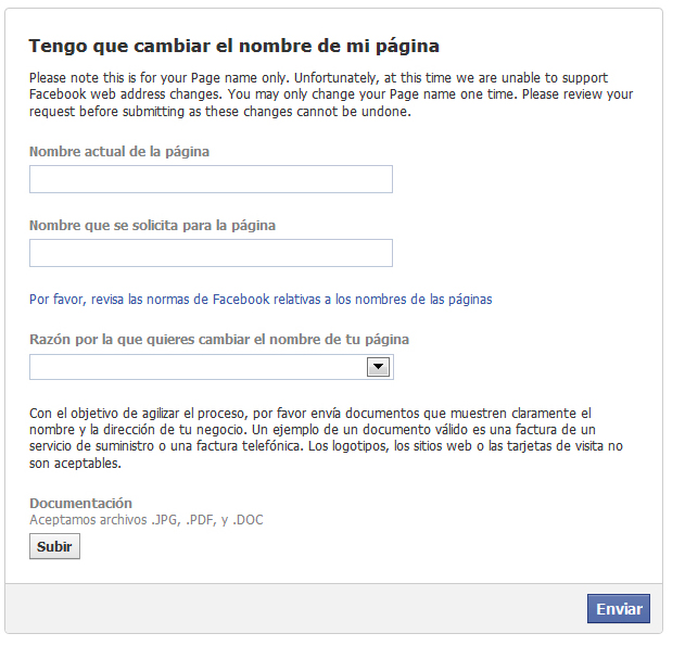 cambio nombre pagina facebook